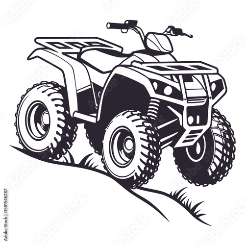 Rugged quad bike on grassy terrain all terrain vehicle