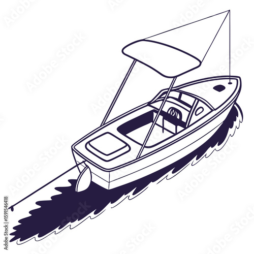 Sleek motorboat gliding through dark blue waves water