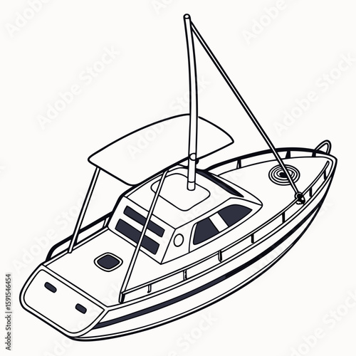 Sleek motorboat with canopy and mast watercraft nautical