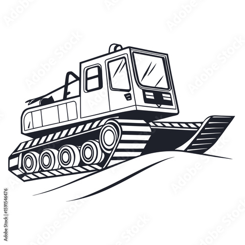 Snow grooming vehicle with wide tracks on snowy terrain snow cat piste basher