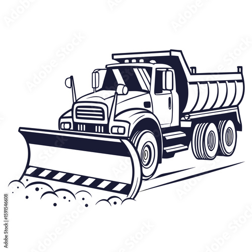 Snow plow truck with rotating blades clearing snow vehicle winter