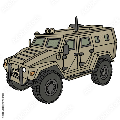 Tan armored transport vehicle with large tires and windows armored vehicle military transport