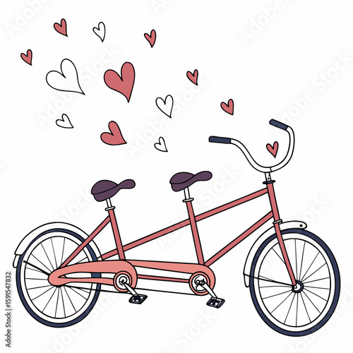 Tandem bicycle with hearts two seats pink