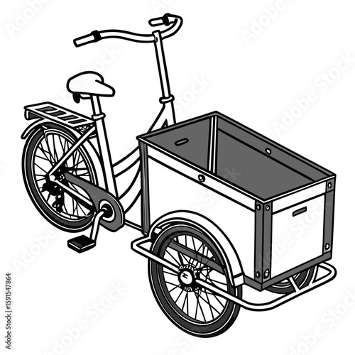 Three wheeled cargo bicycle with large grey box cargo bike