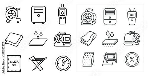 Set of icons for home appliances and tools. The icons include a fan, a clock, a fan, a fan, a fan, a fan, a fan, a fan, a fan, a fan, a fan, a fan