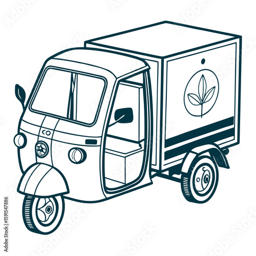 Teal three wheeled delivery vehicle with cargo box
