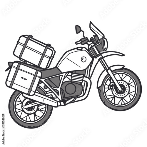 Touring motorcycle with luggage panniers adventure