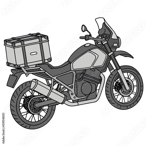 Touring motorcycle with luggage panniers adventure