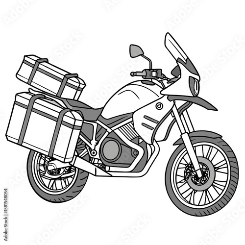 Touring motorcycle with luggage panniers adventure