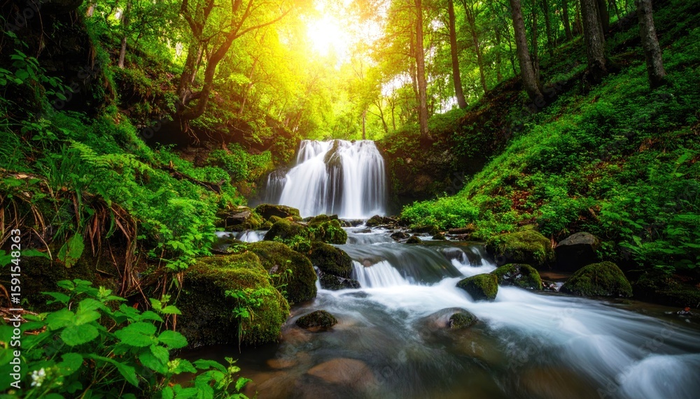 Obraz premium Lush waterfall cascading through a dense forest (7)