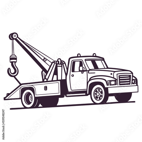 Tow truck with hook and flatbed vehicle transportation