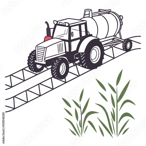 Tractor spraying crops with agricultural equipment sprayer agriculture