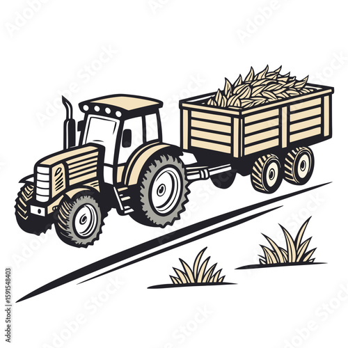Tractor hauling crop in trailer farm agriculture
