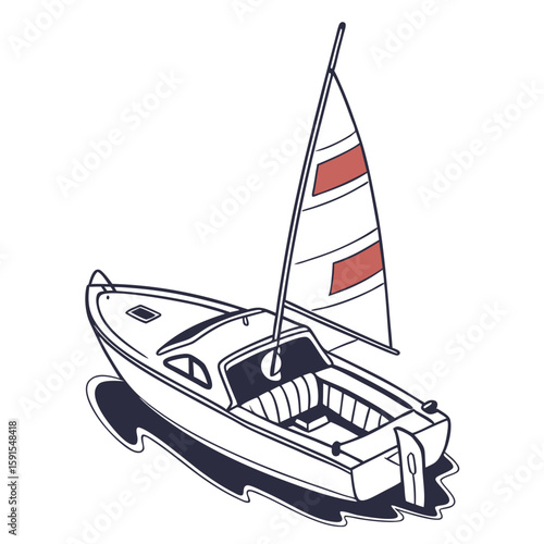 Small sailboat with red stripes on white sail watercraft