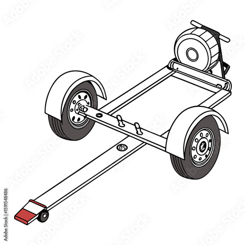 Two wheeled trailer with red ramp and winch dolly towing