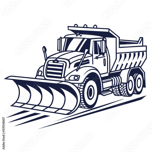 Snow plow truck with rotating blades vehicle winter