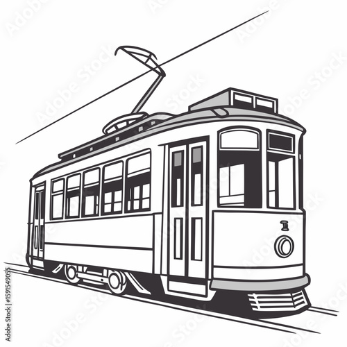 Vintage tram with pantograph and windows public transport transportation