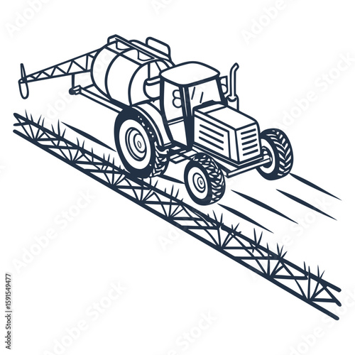 Tractor spraying crops with boom sprayer agriculture
