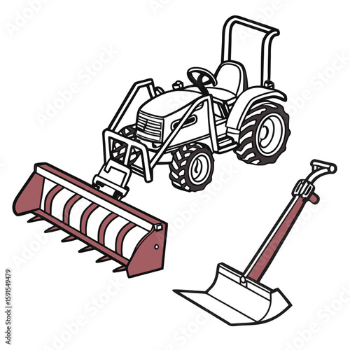 Tractor with snow blower and shovel agriculture farming