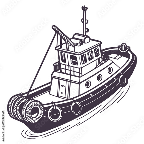 Tugboat illustration on water maritime towing
