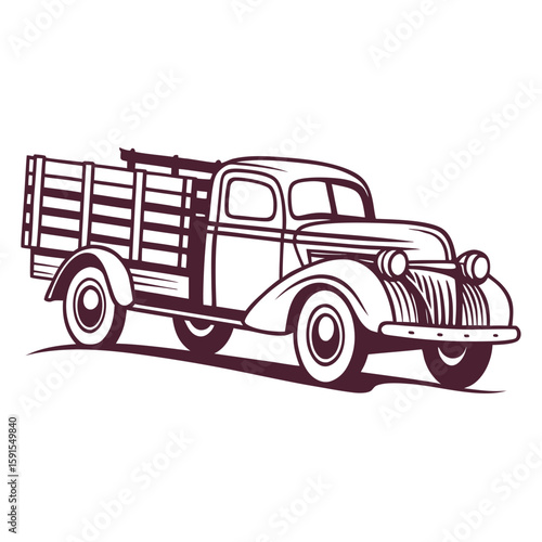 Vintage delivery truck with wooden bed retro vehicle