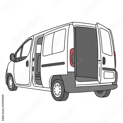 White cargo van with open doors vehicle transportation
