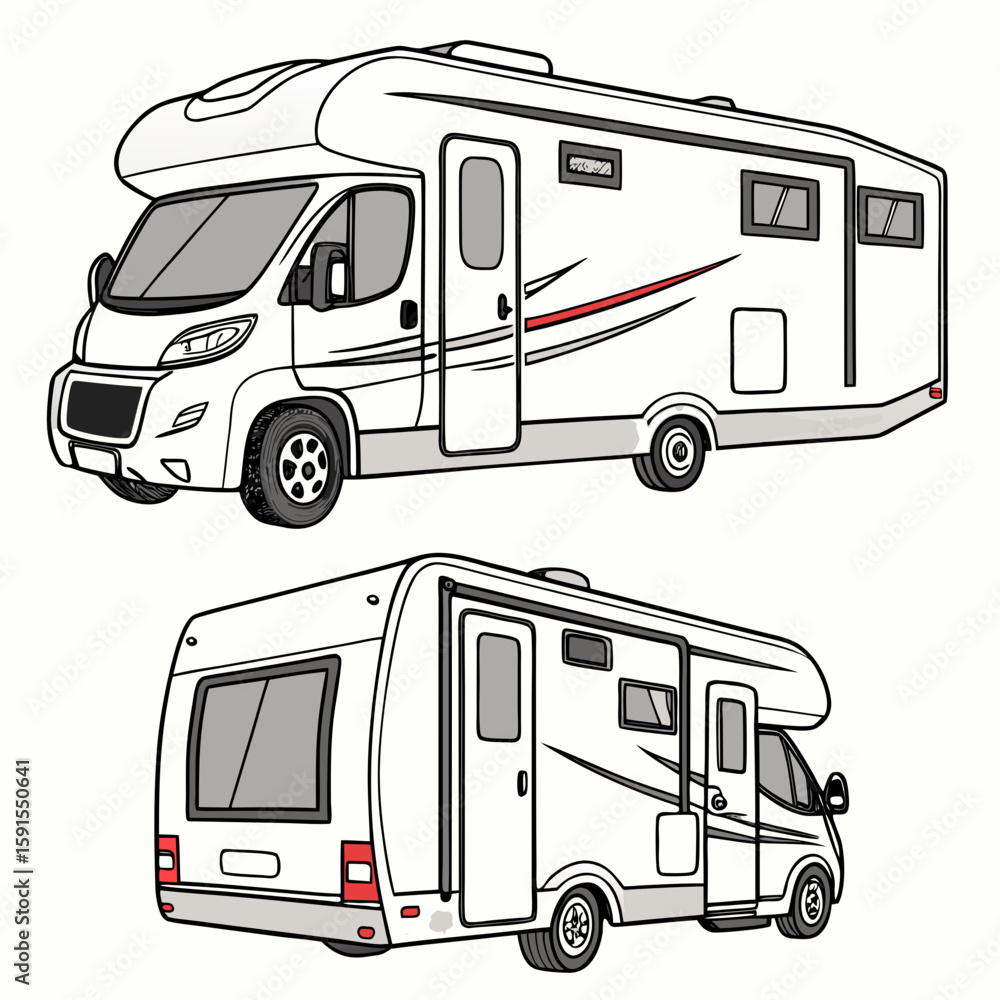 Naklejka premium White camper motorhome with red accent stripes recreational vehicle