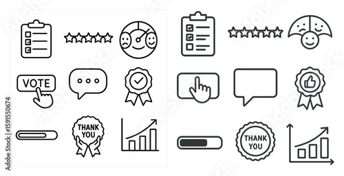 Collection of icons and symbols, including a thumbs up, a thumbs down, a voting button, a star rating, and a check mark. These symbols are often used to represent approval, disapproval