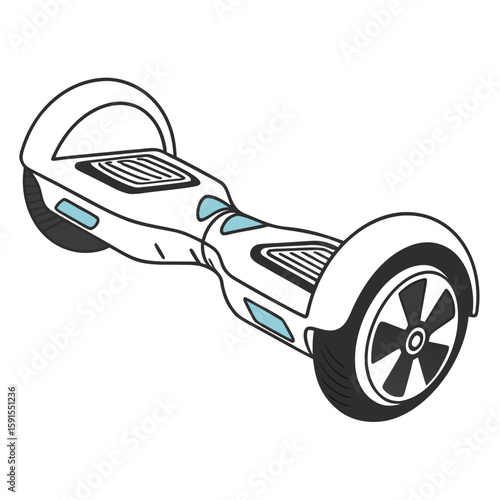 White futuristic hoverboard with blue accents and black wheels personal transport