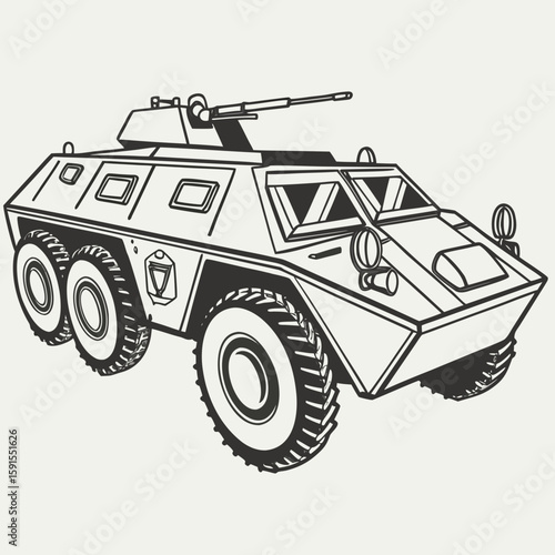 Armored vehicle with mounted cannon and wheels military transport wheeled vehicle