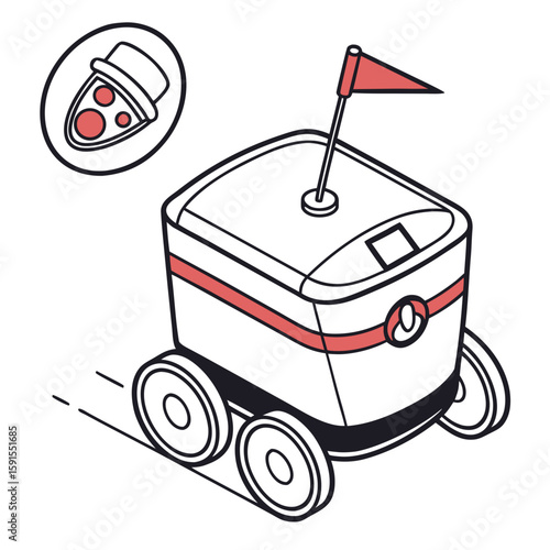 Automated pizza delivery robot with red flag autonomous food delivery