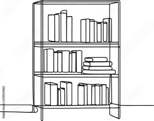 Minimalist continuous line drawing of a bookshelf with books