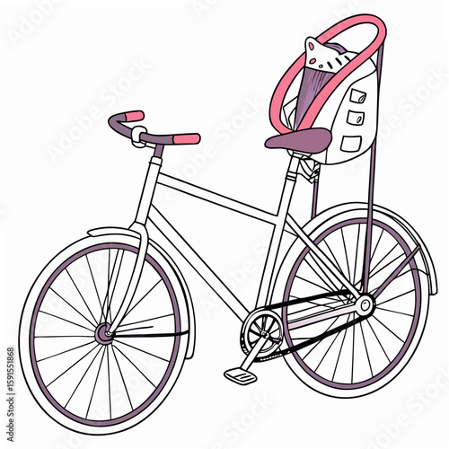 Bicycle with pink child seat purple accents transportation