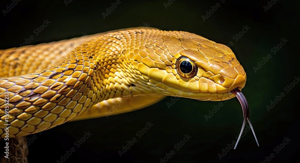 Obraz premium Luxurious Golden Snake Gaze with Forked Tongue Reptile