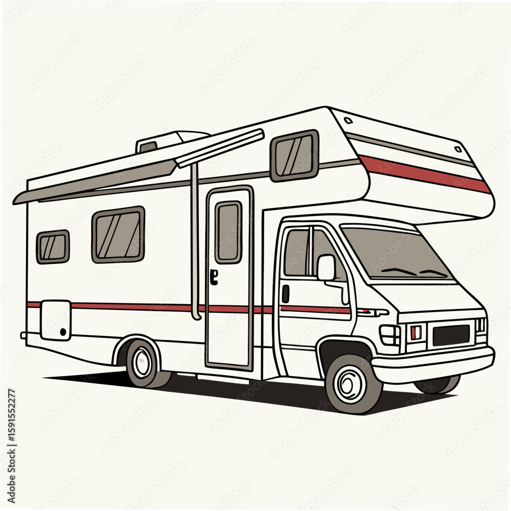 Naklejka premium White motorhome with red stripe detail camper travel