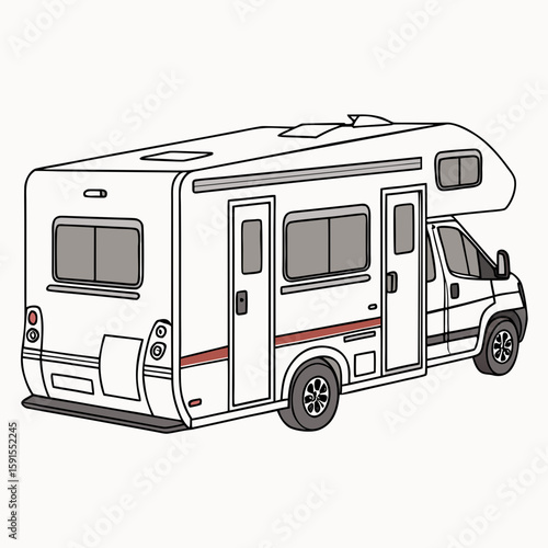 White motorhome with red stripe and grey windows campervan recreational vehicle