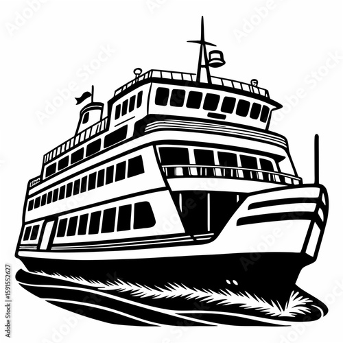 Black and white passenger ferry boat illustration passenger ship watercraft