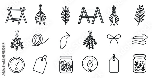 Collection of various symbols and icons, such as a jar, a tag, a leaf, and a bow. These symbols are often used in graphic design and can convey different meanings or moods depending on their context
