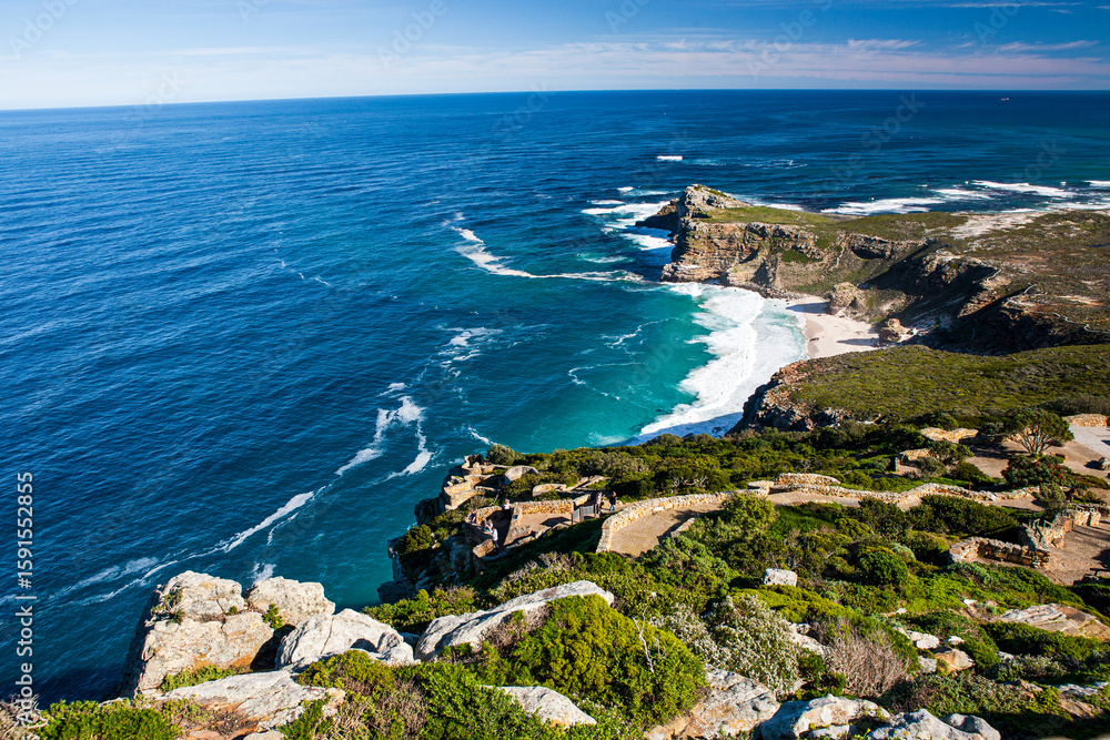 Fototapeta premium Panoramic View of Cape Point Cliffs and Ocean Trail, Cape Town, South Africa