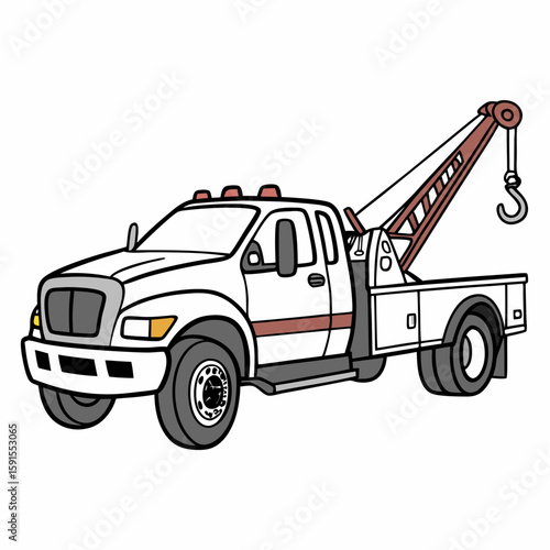White tow truck with red accents and hook vehicle transportation