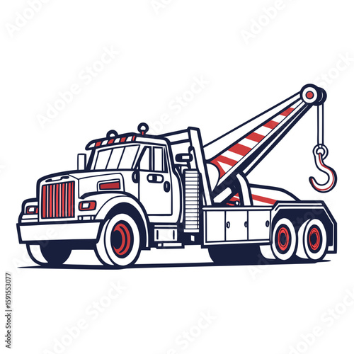 White tow truck with red and blue accents heavy duty vehicle