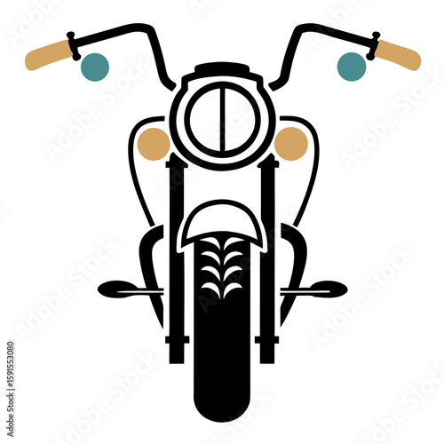 Black motorcycle front view tan grips teal accents vector