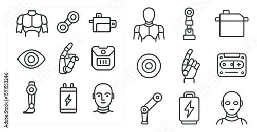 Collection of robot icons, including a robot with a hand pointing up, a robot with a hand pointing down, and a robot with a hand pointing to the right