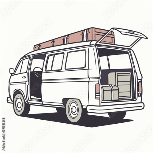 White van with luggage and open trunk travel transportation