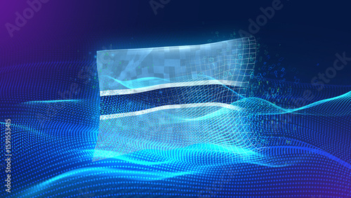 Botswana A futuristic digital background merging with a national flag symbol, representing the concept of technology, innovation, and digital transformation while preserving cultural identity.