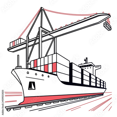 Cargo ship loading containers with gantry crane container ship unloading