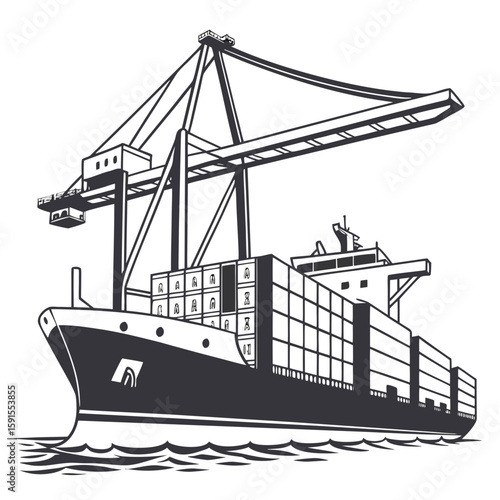 Cargo ship loading containers with port crane container ship unloading