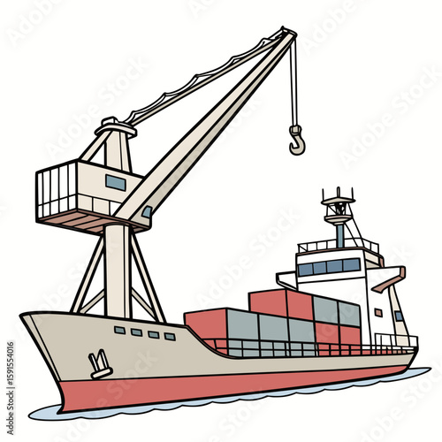 Cargo ship with crane and containers container ship loading crane