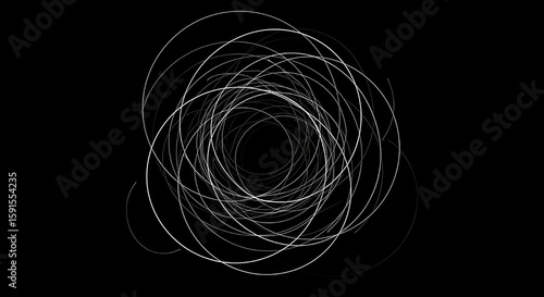 Abstract White Intertwined Circles on Black Background