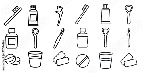 Set of toothbrushes, toothpaste, and other dental hygiene items. The image conveys the importance of maintaining good oral hygiene